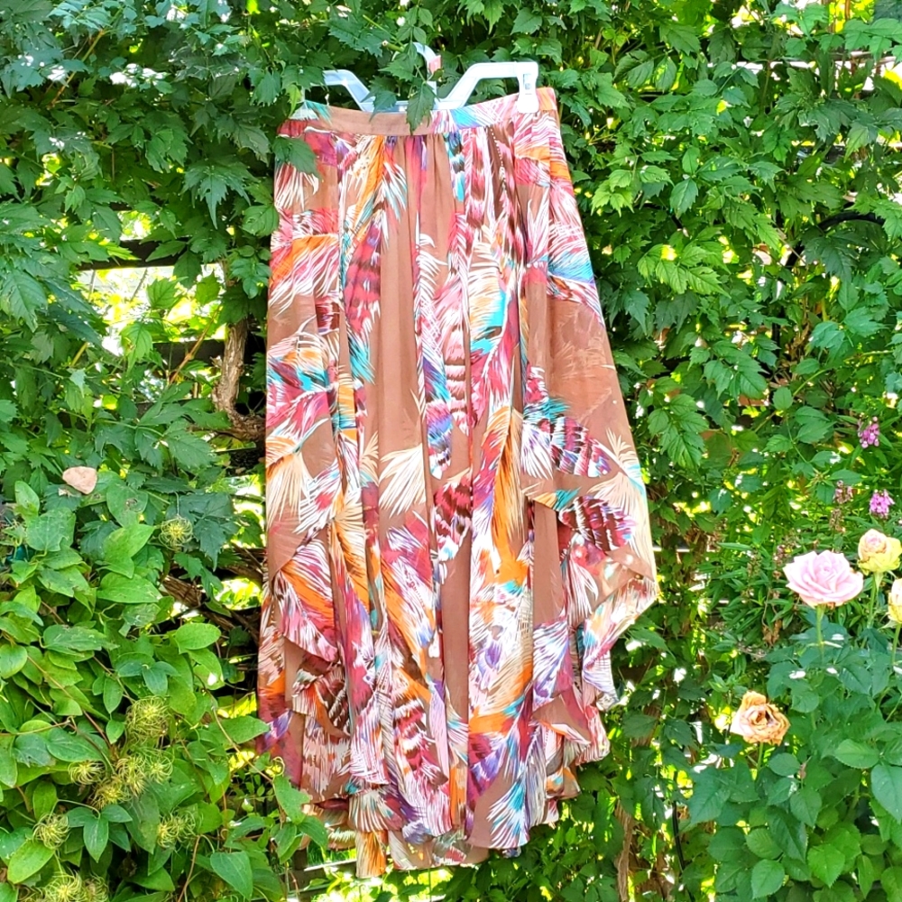 Tasha Polizzi Flowy Feather Print Long Skirt